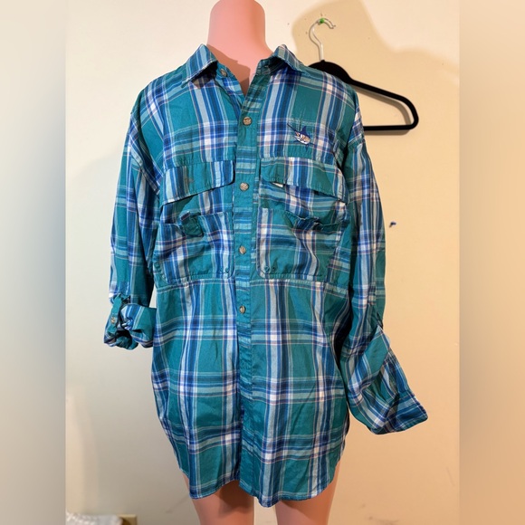 GUY HARVEY APTCO Men L Multicolor Plaid 4-Pocket Fishing Shirt Side-Vented Back - Picture 2 of 13